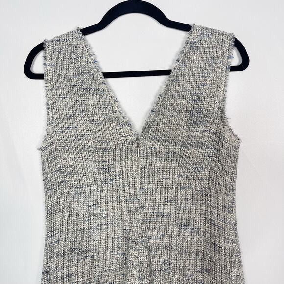 New Rebecca Taylor 4 Blue Gray Sleeveless Tweed V Neck Dress Ruffled Hem Cotton - Picture 7 of 14